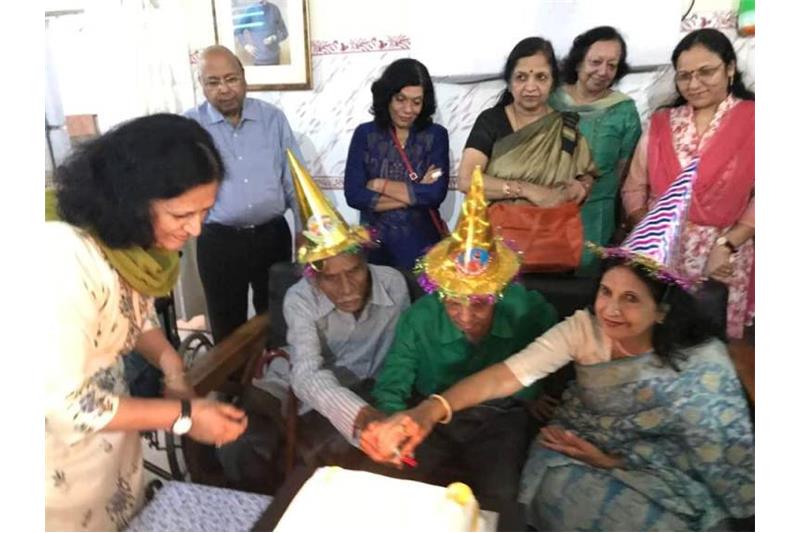 Celebrating Birthday of the Cheshire Home residents with Ms Indira Gupta.